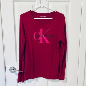 Calvin Klein Jeans Cotton Modal Long Sleeve T-Shirt Burgundy Pink Size M